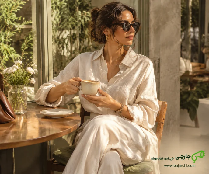 استایل کافه‌گردی زنانه با کیف و کفش ارگونومیک و لباس کتان